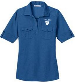 Ladies Oxford Pique Double Pocket Polo, Marina Blue/True Navy